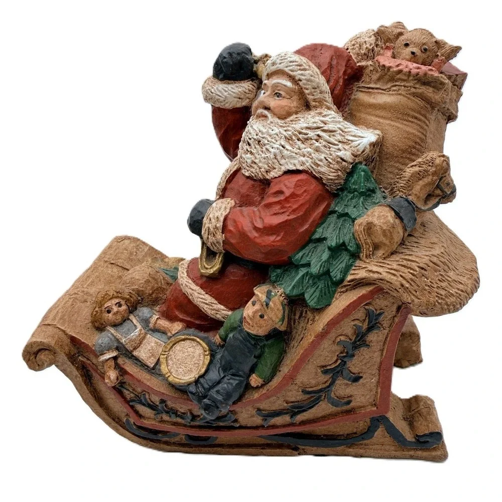 Artist Santa & Sleigh of Toys Hand Painted Figurine Andrea Sibert Krabbe Vtg '87
